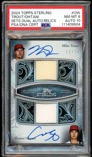2024 Topps Sterling Shohei Ohtani Mike Trout Auto /15 Dual Auto Relic PSA 8