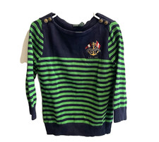 Vtg Ralph Lauren Nautical Green Sweater L Blue Stripe Embroider Preppy Fisherman
