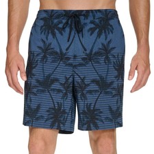 NWOT Kirkland Signature Men's L Swim Shorts Blue Palm Tree Pattern Drawstring
