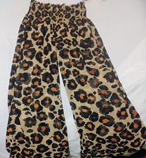 Women's Animal Print Wide-Leg Pants Beige Brown Orange Black Regular Size