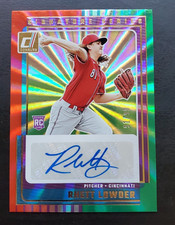 2025 Donruss Rhett Lowder Signature Series RC Red & Green Laser Auto 91/99 Reds
