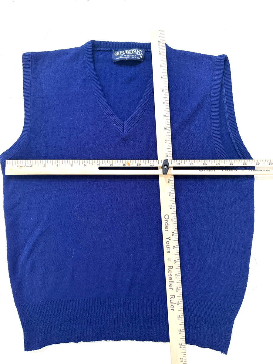 Vintage 70s Puritan Sweater Vest Mens SM Navy Preppy Golf Grandpa Ivy League USA View 4