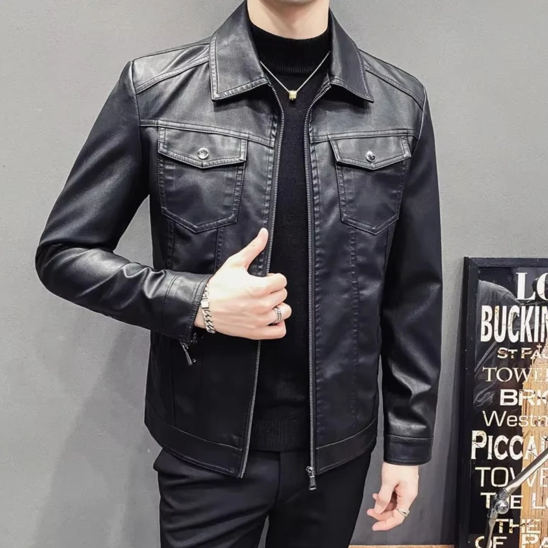 Mens Leather Casual Biker Jacket Coat Soft Motorcycle Genuine Biker Style Fit