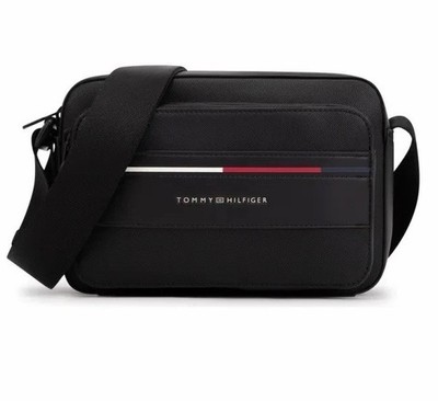 Tommy Hilfiger Black Xbody Reporter Bag, Faux Leather w/textured finish