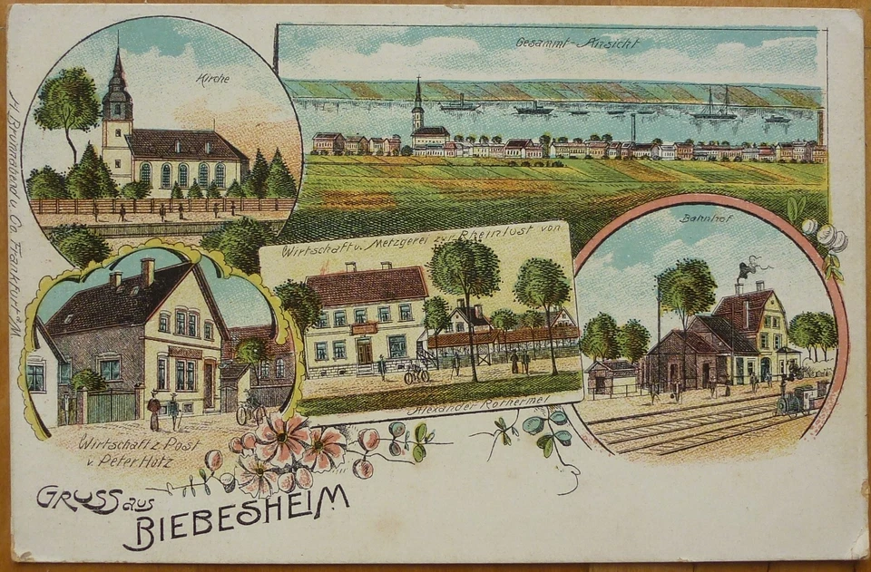 Gruss aus Biebesheim Gasthof Bahnhof 1918 Rhein Groß-Gerau Riedstadt Griesheim - Bild 1 von 2