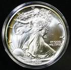 1990 AMERICAN 1 OZ .999 FINE SILVER EAGLE DOLLAR COIN  BU TONED