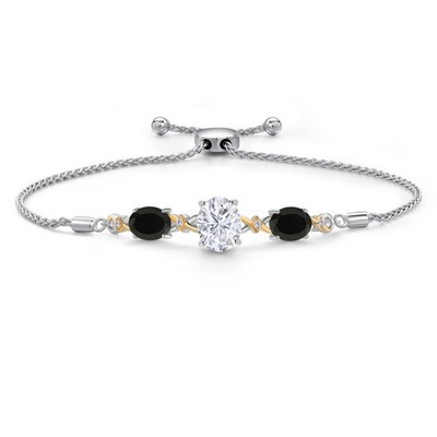 925 Silver and 10K Yellow Gold White Moissanite and Onyx and White Lab Grown