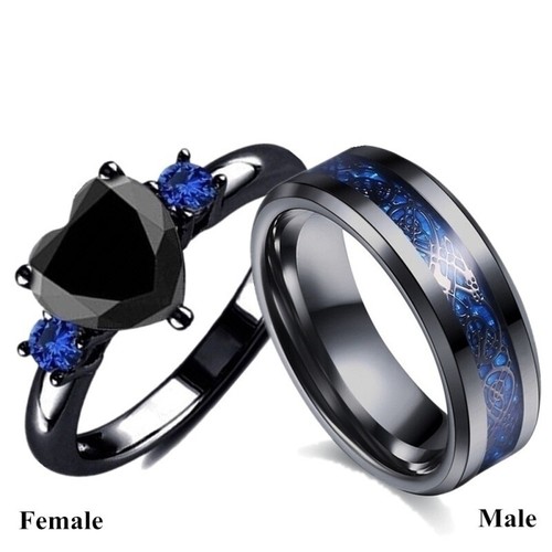 The Vampire Diaries Elena/Damon Blue Sapphire, Black Onyx, Tungsten Plated Ring - Picture 3 of 85