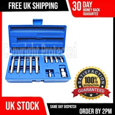 11PC SPLINE STECKSCHLÜSSELSATZ LANG UND KURZ BITS 3/8'' ANTRIEB WERKZEUG M5 M6 M8 M10 M12 STECKER