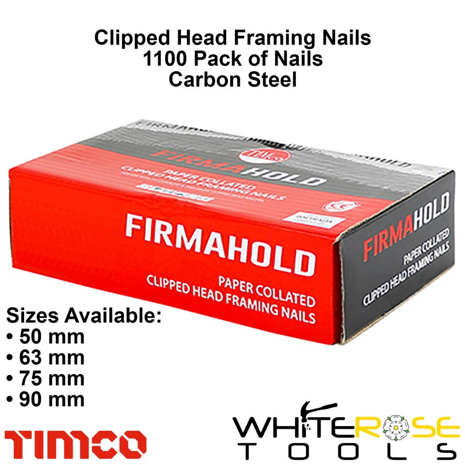 FirmaHold Clipped Head Collated Framing Nails 1100pk No Gas Carbon Steel 1st Fix