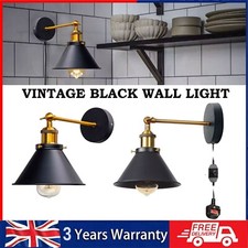 Vintage Industrial Black Wall Lights Metallic Indoor Loft Plug in Wall Lamp