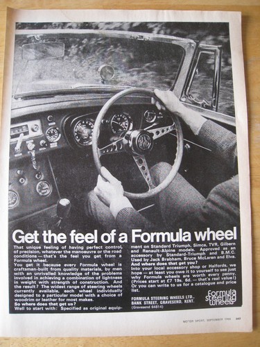 GET THE FEEL OF A FORMULA WHEEL FORMULA STEERING WHEELS 1968 ADVERT A4 FILE 45