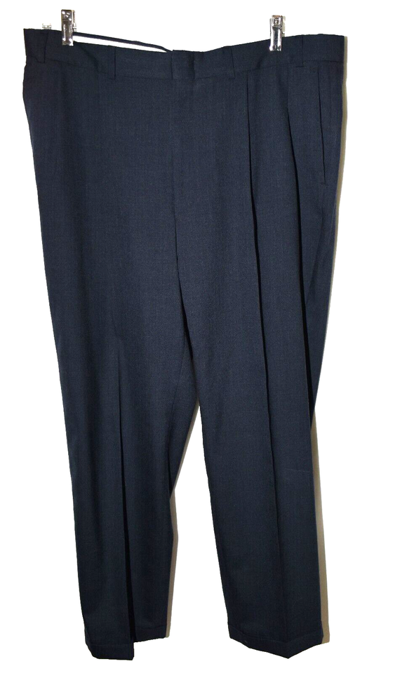 Stafford Navy Blue Worsted Wool 2 Button Mens Pleated Cuffed Pants Suit