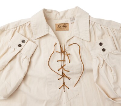 Scully Mens Shirt M Rangewear Leather Lace Up Placket Poplin