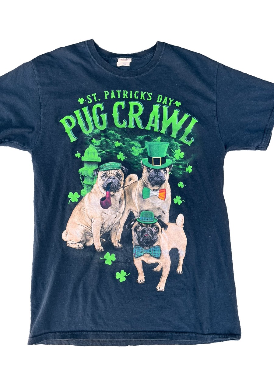 St. Patrick's Day Pug Crawl Irish Green - Black T-Shirt - Size