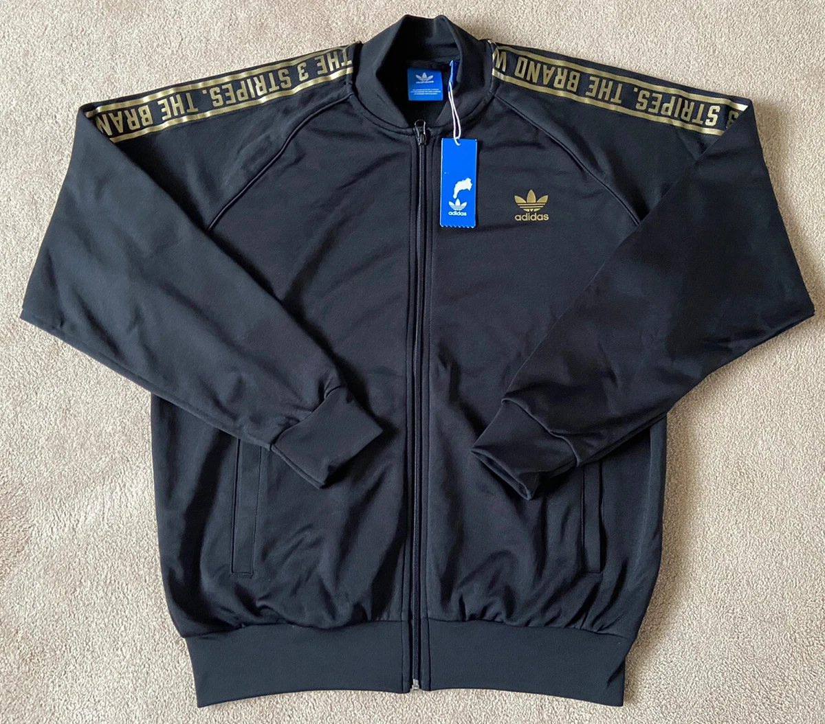 Adidas track jacket gold stripe cheap
