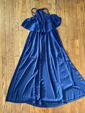 Show Me Your Mumu Dress Women's Small Rebecca Ruffle Maxi Dress Navy Blue