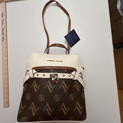 ADRIENNE VITTADINI Signature Chocolate BONE LOGO Monogram BACKPACK Bag NWT NEW