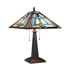 Tiffany Table Lamps Mission Frank Lloyd Wright Style 16" Wide Stained Glass D...