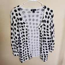 AB STUDIO Womens White/Black Light Sweater Long Sleeve Button-Front Size XL Pre