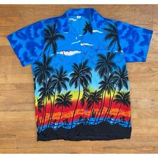 Vintage Mens Hawaiian Shirt Size Large 1990s Colorful Tropical Island Print