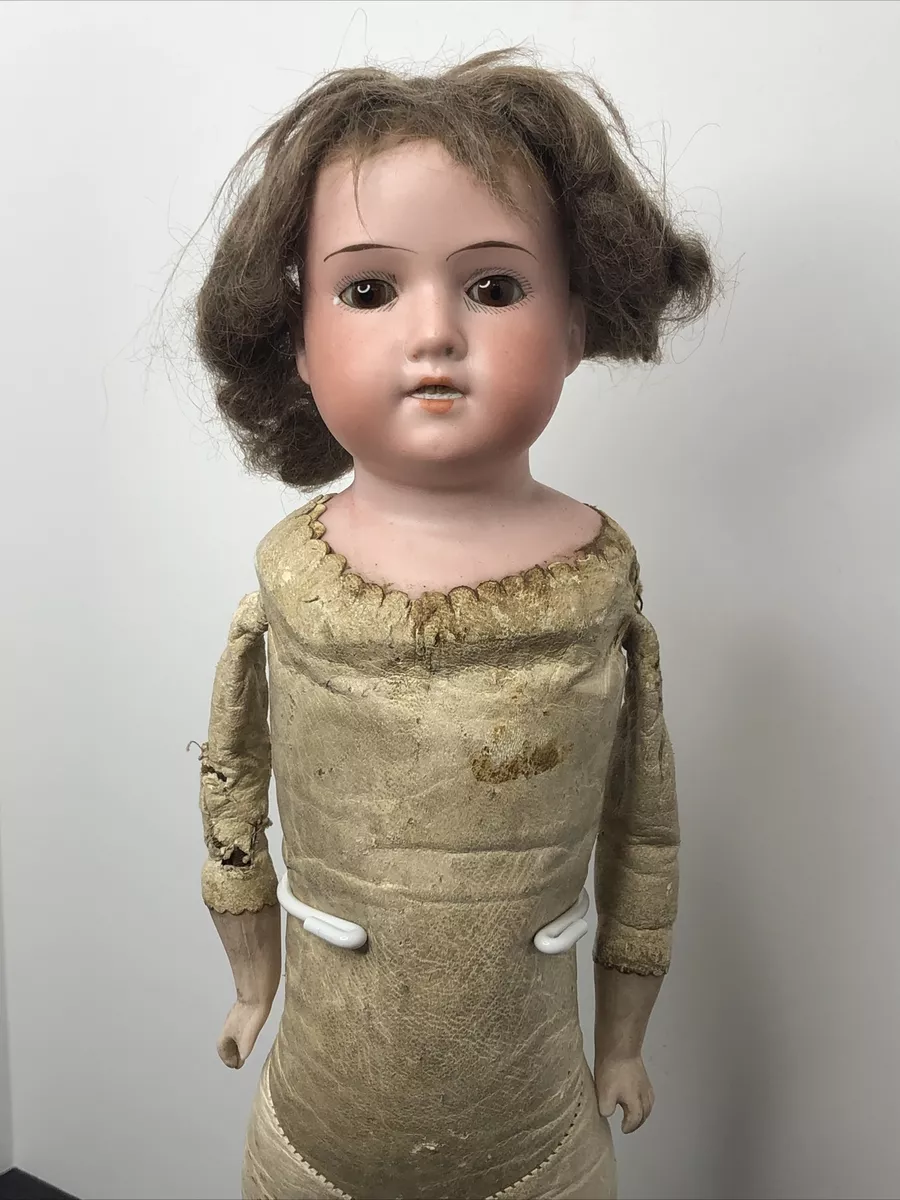 16” Antique German Bisque Doll AM 370 6/0 Armand Marseille Leather Body As  Is L