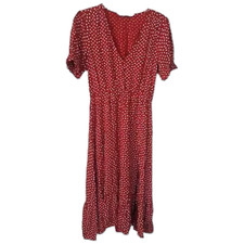 Zara Red White Polka Dot Midi Dress Side Slit Puff Sleeve Coquette Cottagecore M