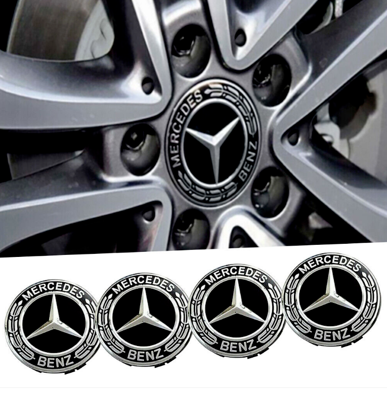 4x Mercedes Black Alloy Wheel Centre Hub Caps 75mm A B C E S M Class ML ...