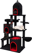 Gothic Castle Cat Tree, 68.9In Black Tall Cat Tower with Coffin Cat Bed, Spaciou