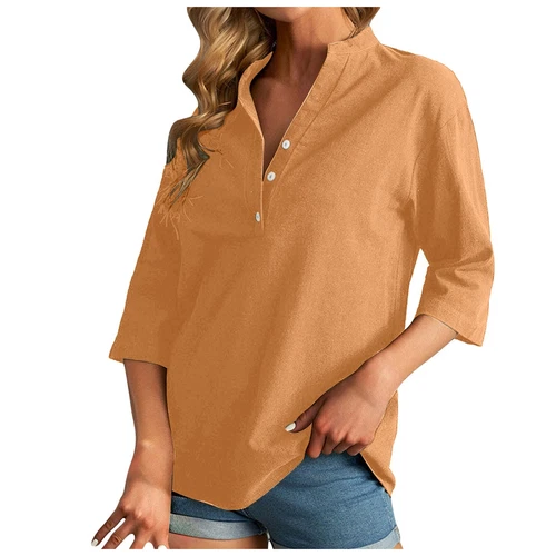 3/4 Sleeve Women's Top Casual Loose Round Neck T Shirt Cute Solid Color Long - Picture 22 of 42