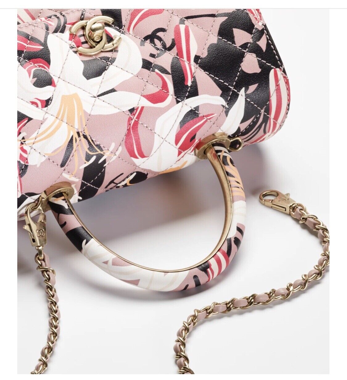 New 23A Chanel Lily Floral Pattern Coco Handle Bag Handbag
