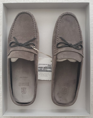 New Brunello Cucinelli $995 39IT/9US Suede Monili Bow Driver Loafer Mules