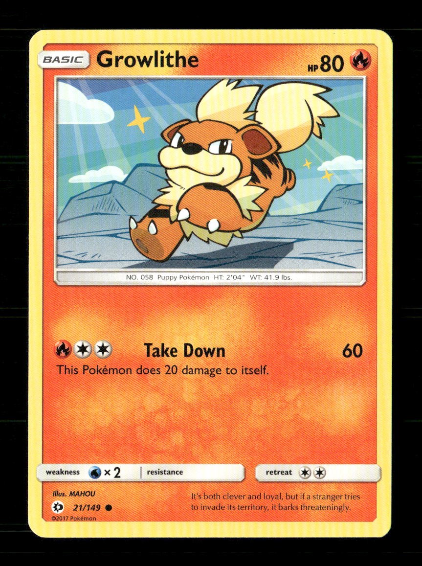 Growlithe 21/149 SM Base Set NM/M Pokemon