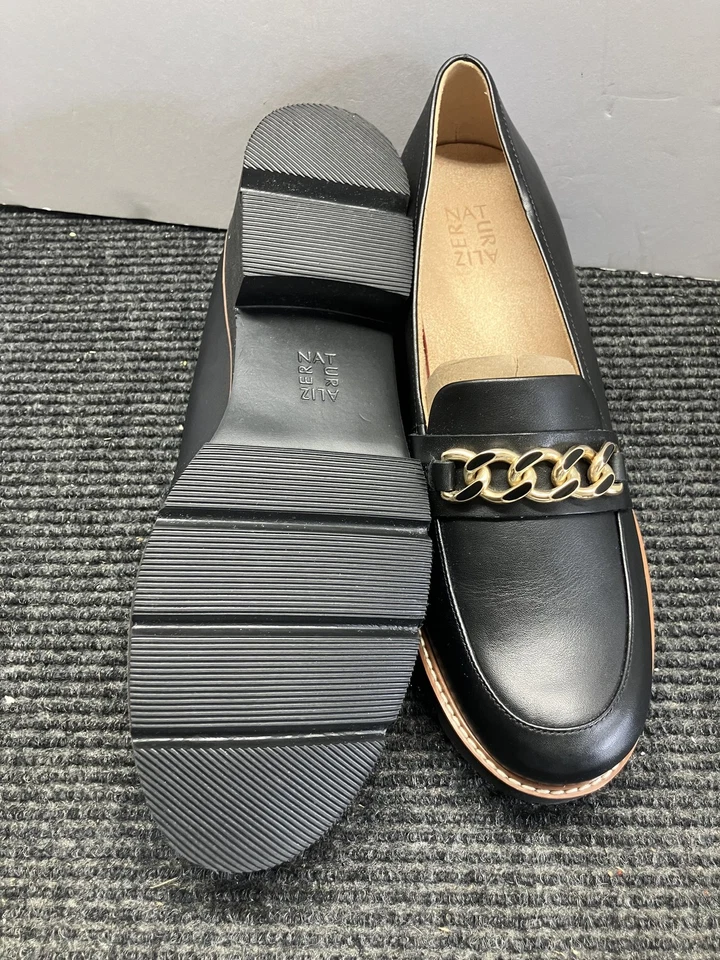 Женские мокасины Naturalizer размер 12 кожа золотая цепочка комфортный блочный каблук - Изображение 4 из 4