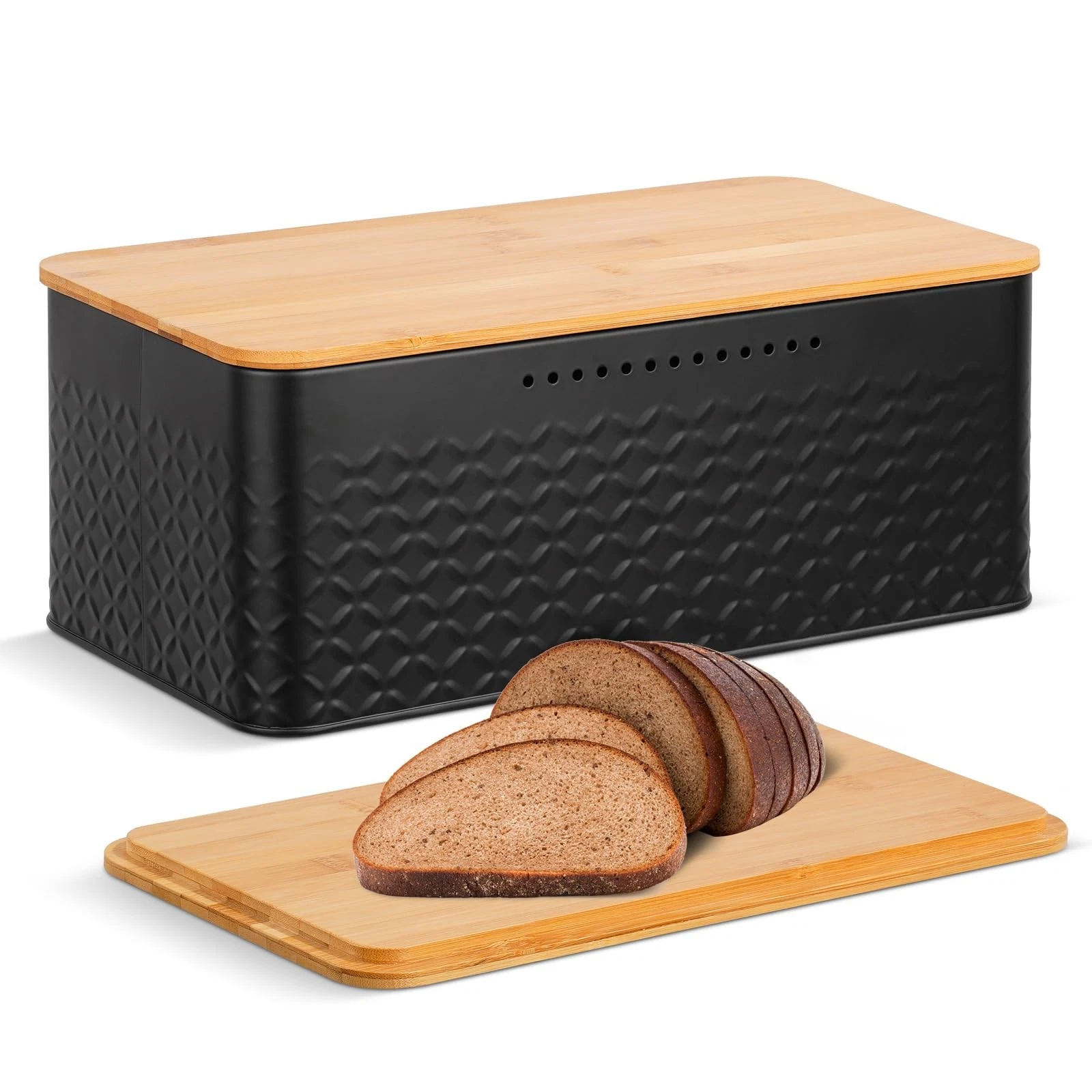 Metal Bread Box with Bamboo Cutting Board Lid, Bread Storage Container for Ki...