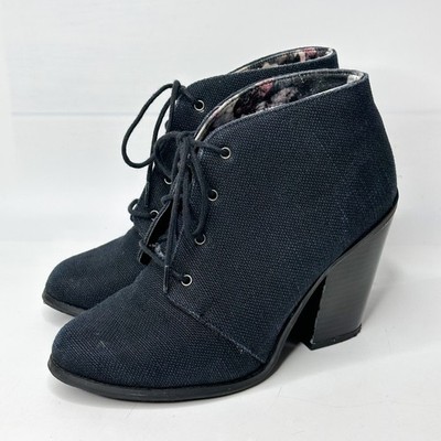 Call It Spring Navy Blue Canvas Lace Up Block Heel Ankle Booties Womens 8.5