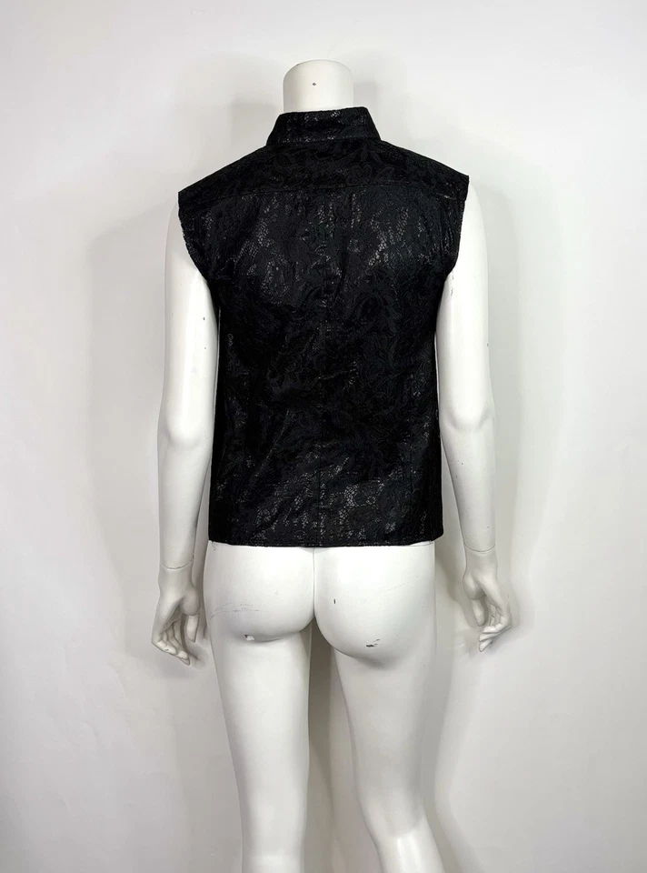 Винтажный Balenciaga Париж 2010 черный кружевной оверлей жилет FR38 - Изображение 3 из 4