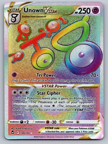 Unown VSTAR 199/195 Rainbow Rare Silver Tempest Pokemon Near Mint