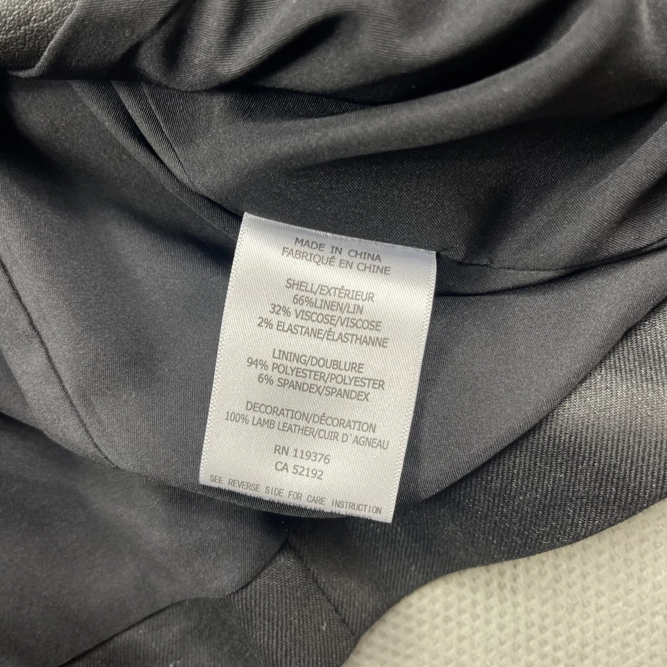 Helmut Lang Blazer Womens 0 Black Leather Trim Linen Blend Jacket SW-JK520 New - Image 4 of 4