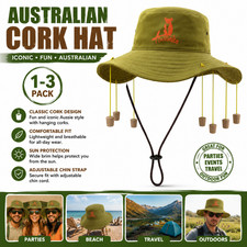 AUSTRALIAN CORK HAT HANGING CORKS AUSTRALIA DAY PARTY FANCY DRESS OUTBACK HAT