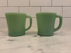 VTG SET OF 2 ANCHOR HOCKING FIRE KING GREEN JADEITE MUGS - D HANDLE - NOSTALGIC!