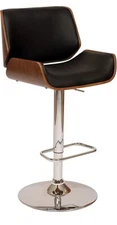 Kitchen Bar Stool Faux Leather Adjustable Height Swivel Walnut Wood Chrome