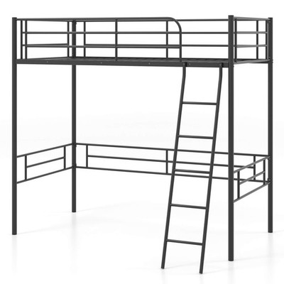 Twin Metal Loft Bed Frame with Ladder Loft Bed with Safety Guardrails