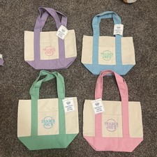 Trader Joe  s Mini Pastel Canvas Tote Bag Set Of 4 NWT Blue Green Pink Purple