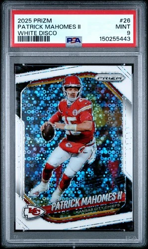 2025 PANINI PRIZM WHITE DISCO #26 PATRICK MAHOMES II PSA 9