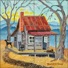 Cabin Tile Backsplash Robin Wethe Altman Landscape Art Ceramic Mural RWA041