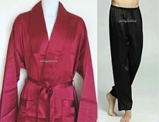 Deliver 3-5 Days  2-piece Mens Satin Silk Lounge pants Silk Satin Pajama Robe