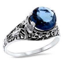 GENUINE LONDON BLUE TOPAZ 925 STERLING SILVER ANTIQUE STYLE FILIGREE RING  928z