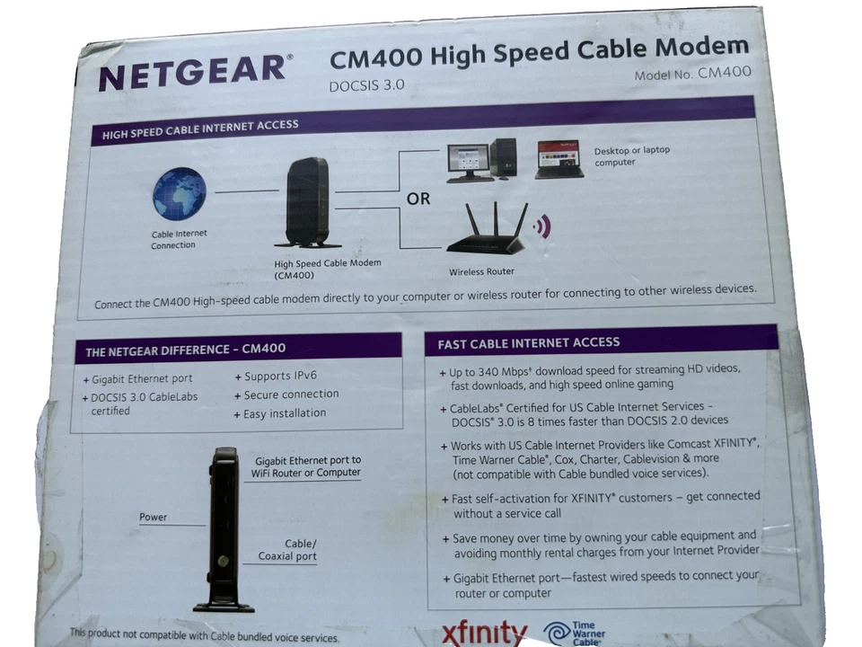Netgear CM400 Docsis 3.0 Cable Modem New - Open Box - Image 2 of 3