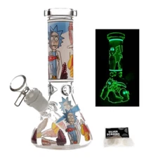 8in Rick Glass Bong Hookah Water Pipe Smoking Beaker Bubbler Shisha Bongs 14mm